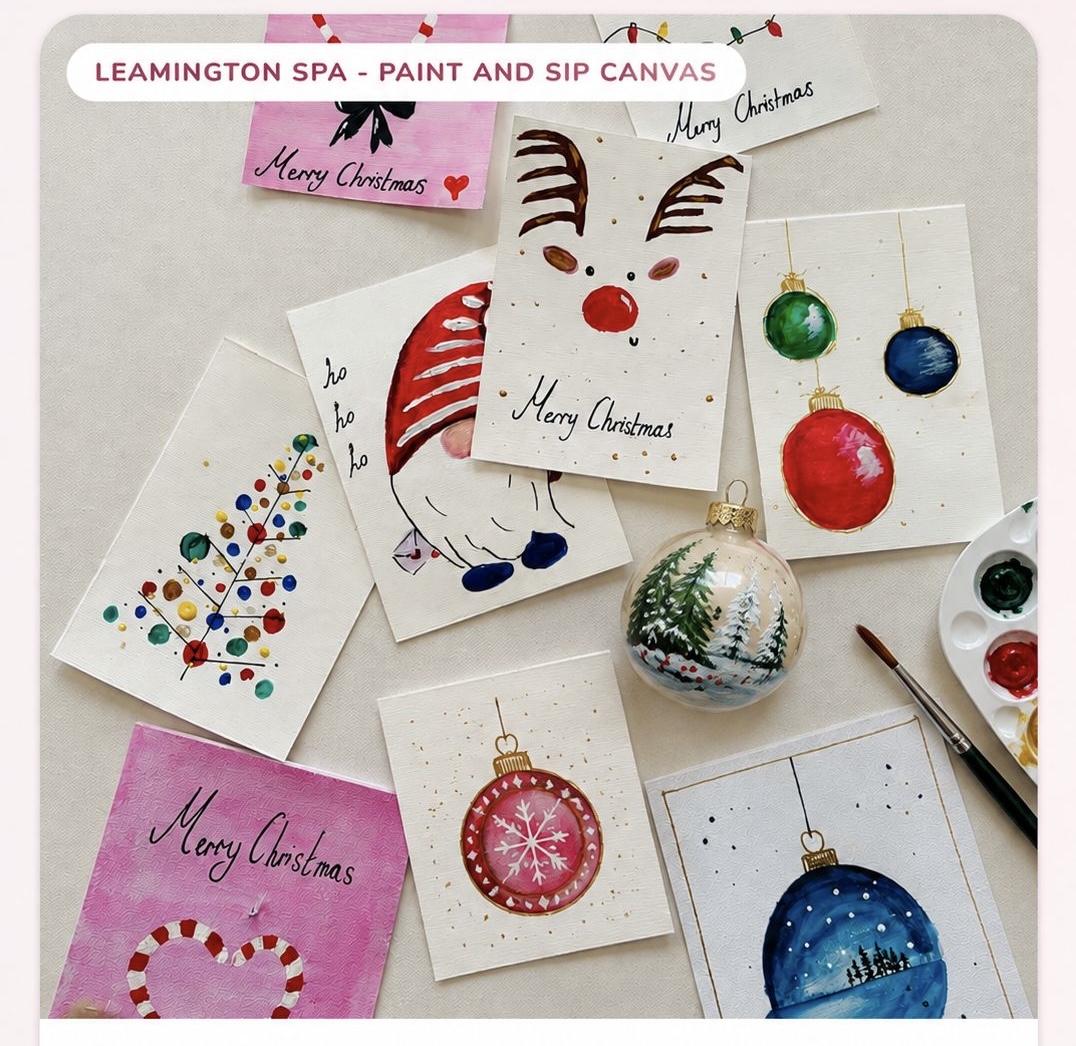 Paint and Sip Leamington Spa Christmas Card and Baubles